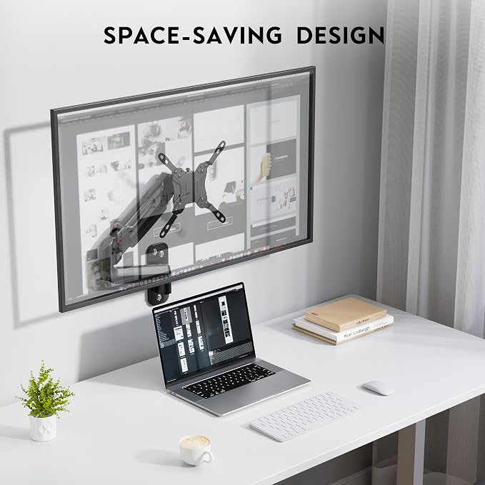 BONTEC Monitor Wall Mount Arm, VESA Gas Spring Height Adjustable, for 13-42 Inch Screens, Max 19.8lbs, Swivel, Tilt, Space-Saving Desk Mount, Easy Installation, Single Arm TV Mount, Max VESA 200x200