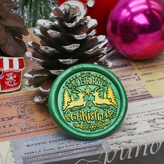 SWANGSA Merry Christmas Reindeer Wax Seal Stamp Kit with 200pcs Sealing Wax Beads, Great for Embellishment of Christmas Cards, Invitations, Wine Packages, Gift Wraps