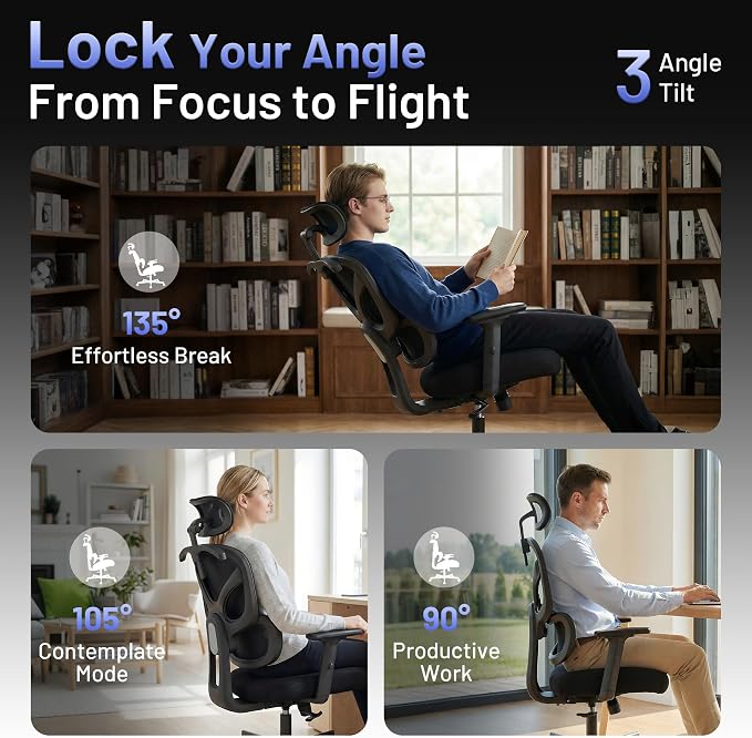 AreShark Ergonomic Office Chair - High Back Breathable Mesh Desk Chair with Lumbar Support & Adjustable Headrest - Rolling Swivel Reclining Comfy Computer Gaming Chair with 2D Armrests for Home Office