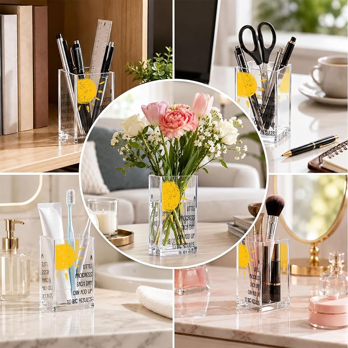 Acrylic Pen Holder Cup, Inspirational Affirmations Desk Decor, Positive Quotes Pencil Holder Organizer, Motivational Office Accessories, Encouragement Gift for Women Teacher Student