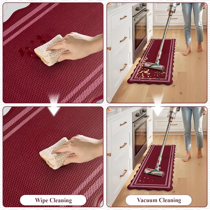 KIMODE Anti Fatigue Kitchen Mats, Christmas Decor Red Kitchen Runner Rugs | Padded Kitchen Mat for Floor,Comfort Standing Desk Mat,Cushioned Kitchen Mats for Floor Laundry Office Bath Sink Dormitory