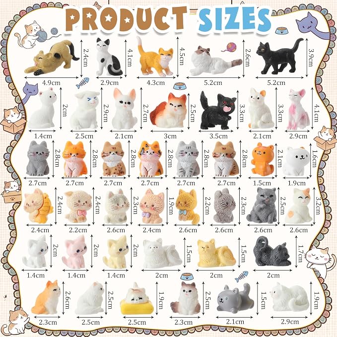 Giegxin 40 Pcs Mini Cat Statue Resin Charms Mixed Kitten Animal Figures Micro Landscape Accessories Cute Embellishments Bulk for DIY Craft Jewelry Making