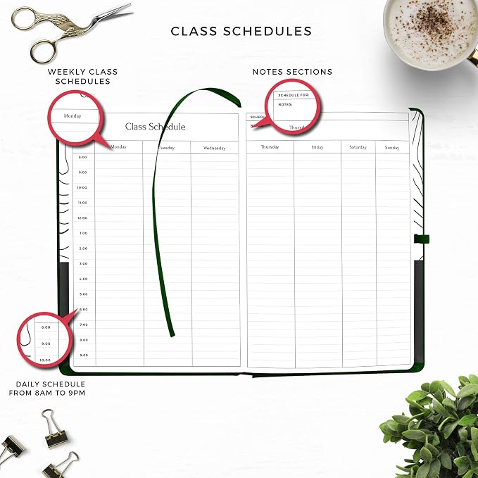 Smart Academic Planner - A5 Size 8.6 x 5.7 inches - Undated Daily Planner for School - Daily, Weekly, and Monthly Scheduling - Student Planner for Maximizing Focus and Productivity (Dark Green)