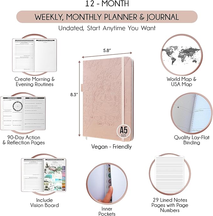 Life & Goal Planner – Undated Daily, Weekly & Monthly Organizer with Habit Tracker, Time Management Tools, and Productivity Journal for Personal Growth and Success