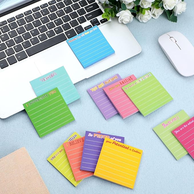 Yinder 48 Pcs Inspirational Sticky Notes Thank You Gift Motivational Sticky Note Pad Employee Appreciation Gift Bulk for Staff Coworker Teacher Nurse Office Groups 3 x 3'' (Thank You,Dark Color)