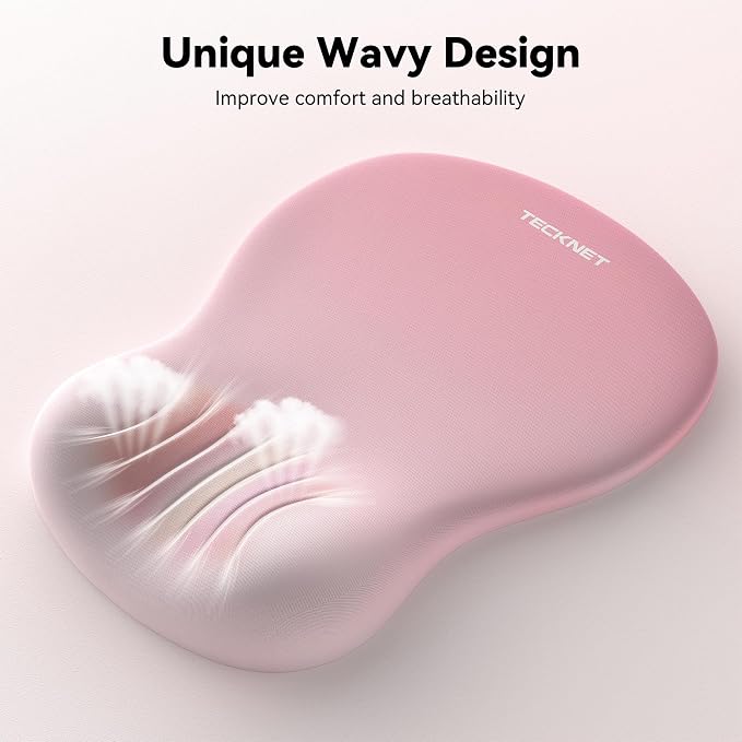TECKNET Ergonomic Mouse Pad with Wrist Rest, Memory Foam Mousepad with Wrist Support, Smooth Surface, Middle Concave & Non-Slip Base for Laptop/PC, Pain Relief for Home Office Gaming, Pink
