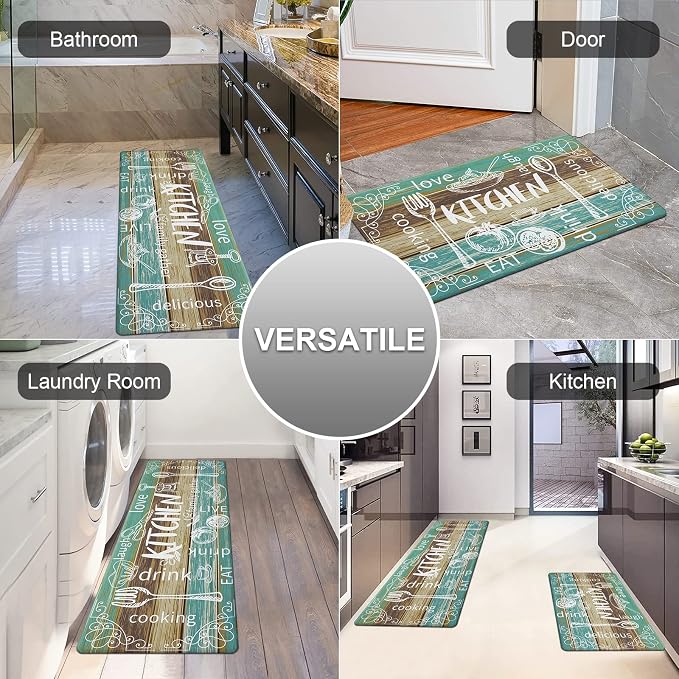 HEBE Kitchen Rugs Set of 2, Cushioned Anti Fatigue Kitchen Mats for Floor, Non Slip Waterproof Comfort Standing Desk Mat Carpet for Sink, Stove, Laundry Room