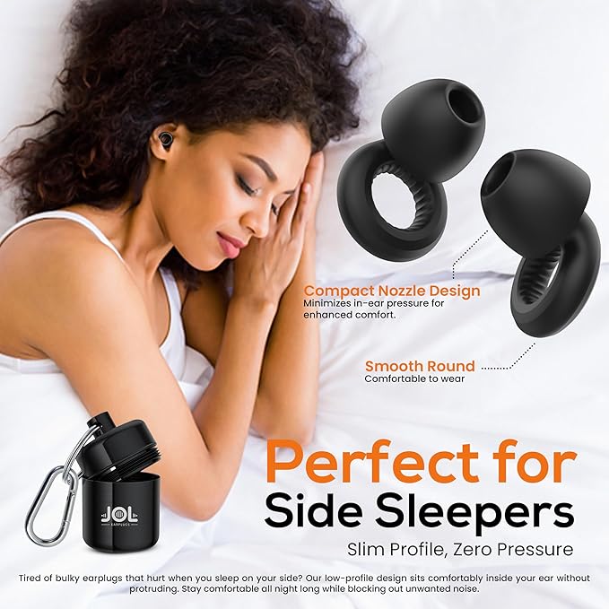 Ear Plugs for Sleeping Noise Cancelling, Soft Silicone Earplugs for Sleep, High Fidelity Reusable Noise Reduction Ear Plugs with 4 Ear Tips Sizes, Hearing Protection for Concerts & Travel (Black)