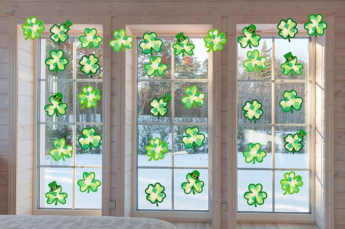 40PCS St. Patricks Day Crafts Bulk: Paper Shamrock Suncatchers, Saint Patrick's DIY Kits, Window Stained Glass Effect Art Supplies(Green)