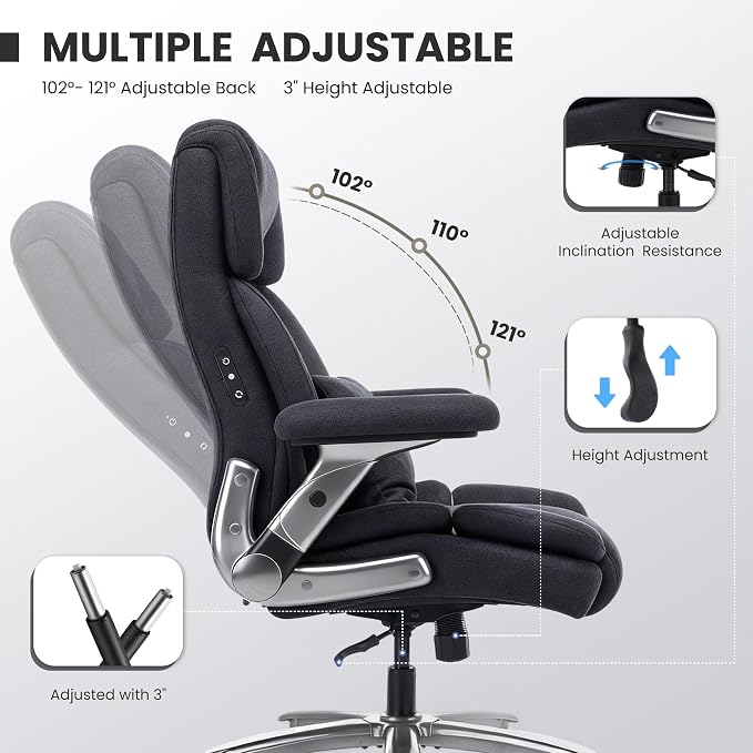 400lbs Big and Tall Executive Chair, Heavy Duty High Back Home Desk Chair | Ergonomic Office Chairs with 3D Kneading Massage, 3D Armrests, 5 Quiet Dual Rubber Wheel, Thick Pocket Spring Cushion