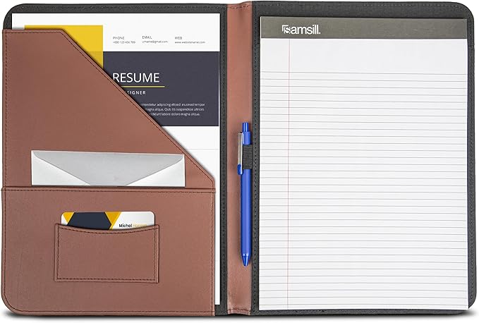 Samsill Contrast Stitch Leather Padfolio and Business Portfolio for Men and Women, Resume/Document Organizer with Writing Pad, Tan