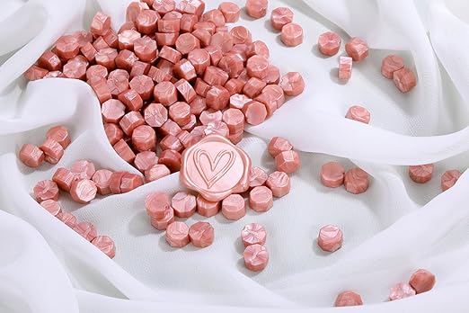 Yoption 360Pcs Rose Gold Sealing Wax Beads with 2 Spoons and 4Pcs Tea Candles for Wax Seal Stamps, Cards, Wedding Invitations, Wine Packaging, Gift Wrap, Envelopes