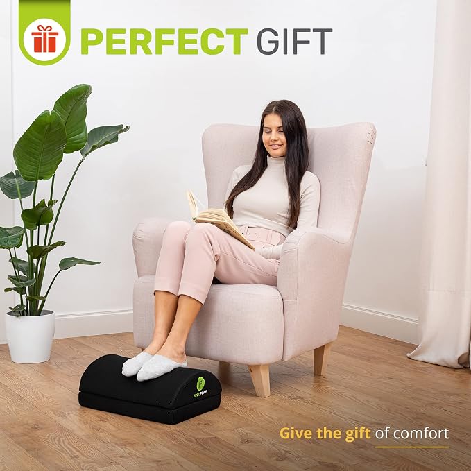 ErgoFoam Foot Rest for Under Desk at Work - Chiropractor Endorsed 2in1 Adjustable Premium Under Desk Footrest - Ergonomic Desk Foot Rest with High-Density Compression-Resistant Soft Foam (Black, Mesh)