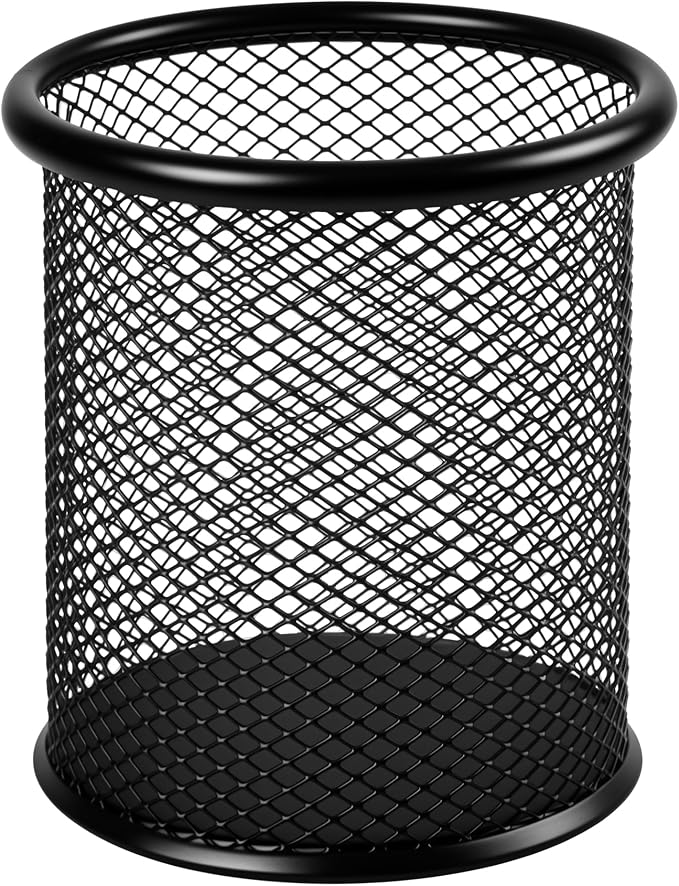 Black Pen Holder Cup for Desk ，Modern Wire Mesh Pencil Cup Holder, Durable Office Pen Organizer for Desk, Home & Office
