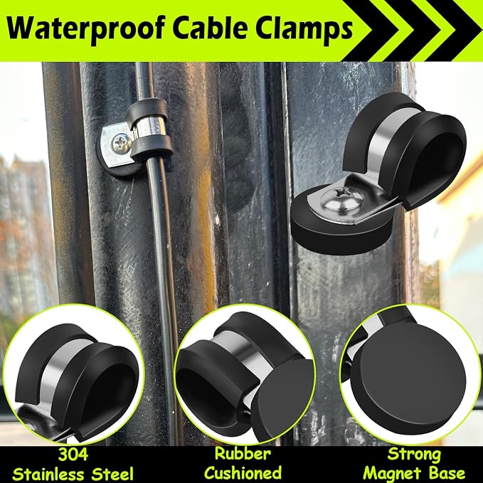 Magnetic Cable Clamps, 1/2 Inch Rubber Cushioned Insulated Clamps, 8 Pcs Stainless Steel Cable Clamp, Strong Magnetic Cables Clips for Wire Cord Tube Hose Lines Pipes