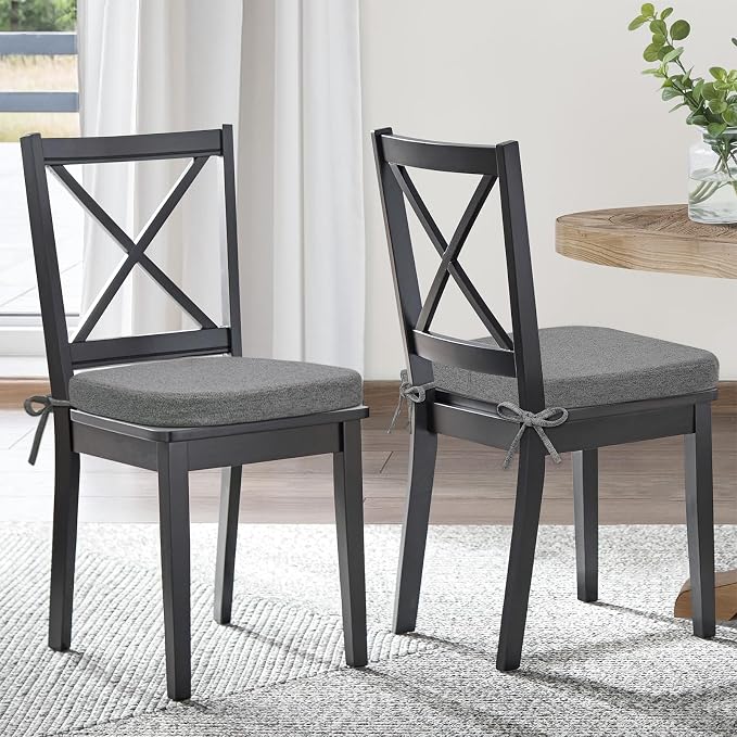 Shinnwa Kitchen Chair Cushions Set of 6, Patented Design Memory Foam Dining Chair Pads with Ties and Washable Cover, 6 Pack, 17" x 16" x 2", Dark Grey