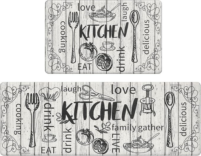 HEBE Kitchen Rugs Set of 2, Cushioned Anti Fatigue Kitchen Mats for Floor, Non Slip Waterproof Comfort Standing Desk Mat Carpet for Sink, Stove, Laundry Room