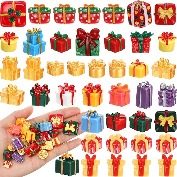 Giegxin 40 Pcs Mini Gift Boxes Resin Charms Bulk Multicolor Miniature Flat Back Cabochon Accessories Cute Embellishments Bulk for Valentines Decoration Jewelry Cellphone Case Scrapbooking DIY