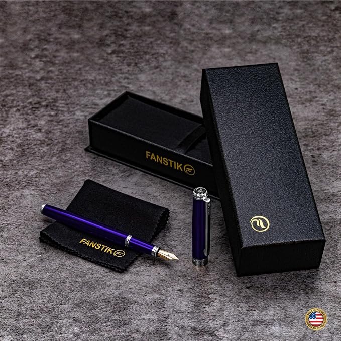 Customized Blue Luxury fountain pen, fancy gift set for women, Chrome Finish, Professional executive pen gift set for men (Lux Custom-fountain Blue)