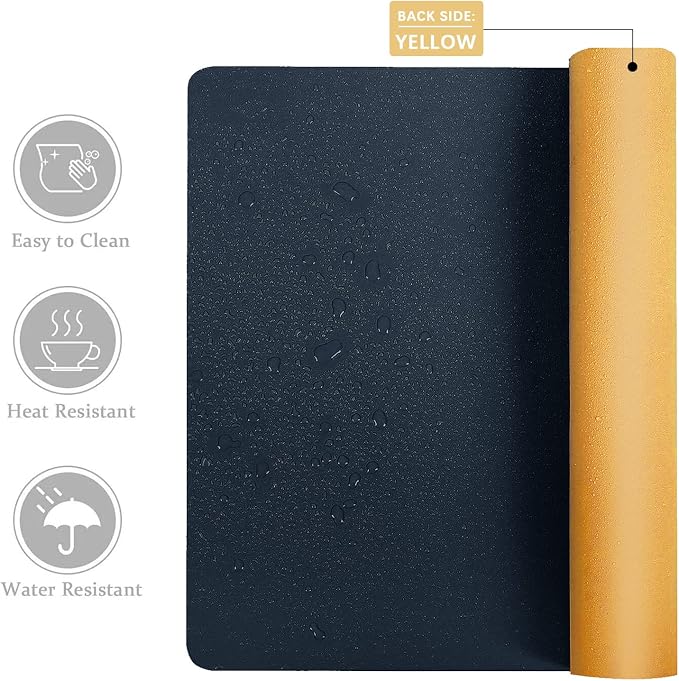 Desk Mat Large Protector Pad For Home, Office - Smooth Surface Soft Multifunctional Dual-Sided Desk Mouse Pad For Desktop, Waterproof, PU Leather (Dark Blue, 23.6" x 13.7")