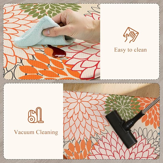 KIMODE Half Circle Kitchen Mats for Floor Cushioned Anti Fatigue 2PCS Semi | 28"x18"+28"x18",Half Round,Orange,Boho Kitchen Rug Sets of 2,Non Slip,Waterproof,Padded Kitchen Carpet Decor for Sink Laundry
