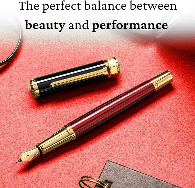 Ellington Pens Luxury Fountain Pen Set - Extra Fine Nib - Includes 3 Ink Cartridges, Refillable Ink Converter, Gift Box-Fountain Pens For Writing, Calligraphy, Journaling, Sketching (Crimson Blend)