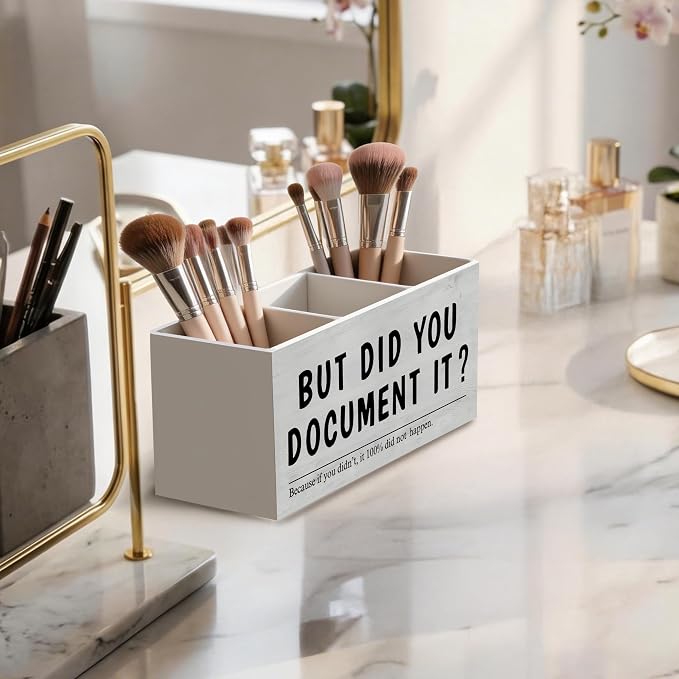 Funny Office Wooden Pen Holder for Desk, Sarcastic Gifts for Coworkers Employee, But Did You Document It Humorous Pencil Organizer Wooden Box Sign for Office Workplace Home Decoration