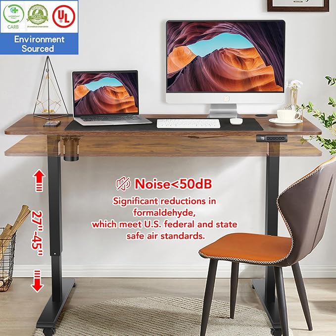 farexon Electric Standing Desk 63 x 24In with Power Outlets,Rolling Stand up Desk with Mouse Pad,Wheels，2 USB Ports & 3 Power Outlets, 4 Caster, 4 Preset Heights Easy to Set for Home Office(Brown)