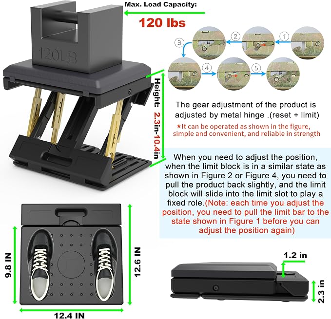 120 lbs Heavy Duty Adjustable Footrest Under Desk, No-Tool Quick Height & Angle Adjustment (5 Levels, 8 Angles), Ergonomic Foot Stool with Soft Memory Foam for Office, Gaming & Home(Black)