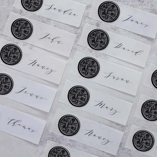 UNIQOOO Wax Seal Stickers - 3D Floral Wedding Invitation Envelope Seal Sticker, 50 Pcs Self- Adhesive Flower Black Stickers, Perfect for Invitation, Christmas, Gift Wrapping