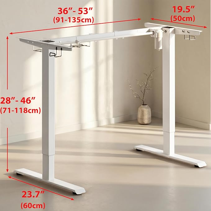 SHW Premium Electric Standing Desk Frame – Height Adjustable Motorized Base for 40" to 72" Table Tops, Smooth Lift Sit-Stand Frame for Home or Office, White