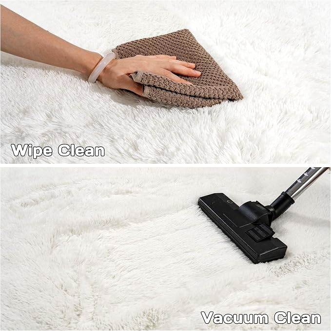 Awaytail Round Fluffy Cream Rug - 4FT Super Soft Circle Shaggy Plush Fuzzy Furry Carpet for Kids & Nursery