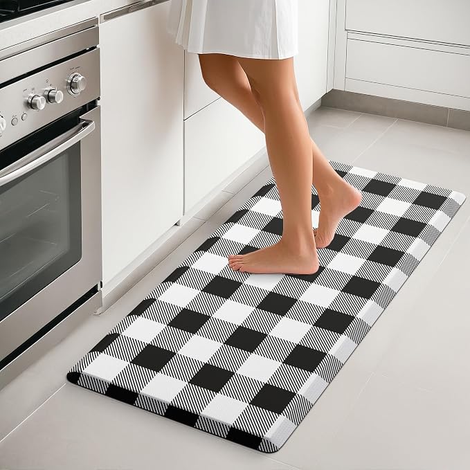 MAYHMYO Kitchen Mat Cushioned 1/2 Inch Thick Anti Fatigue Kitchen Rug Black and White Kitchen Floor Mat Non-Skid & Waterproof Kitchen Rug Comfort Standing Desk Mat for Home Office Sink
