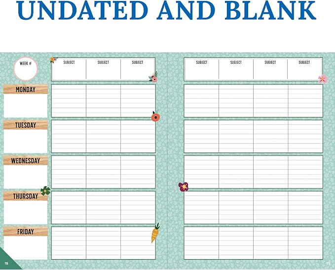 Carson Dellosa Grow Together Teacher Planner, 2026-2027, 8" x 11" Green Spiral Bound Lesson Plan Book With Stickers, Checklist, Notes, Garden Theme School Supplies for Classroom Organization