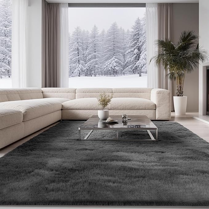 Ultra Soft Shag 8x10 Gray Area Rug – 8x10 Rugs for Living Room, Non-Slip, Fluffy Plush Large Carpet, Shaggy Furry Rug for Bedroom, Dorm, Kids and Girls Room, Nursery, Home Office Décor