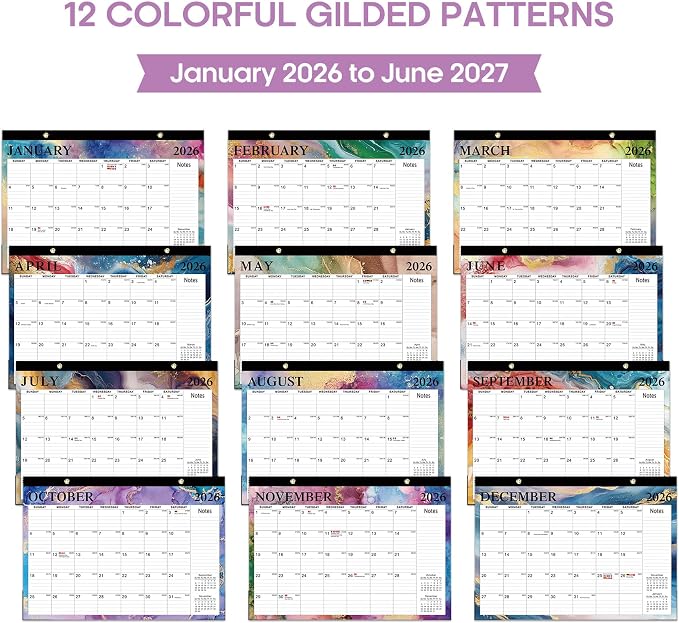 Desk Calendar 2026, 18 Months Calendar Runs from January 2026 to June 2027 - Large 17" x 12" Desktop/Wall Monthly Calendar for Home School, or Office - Gilded Elegance