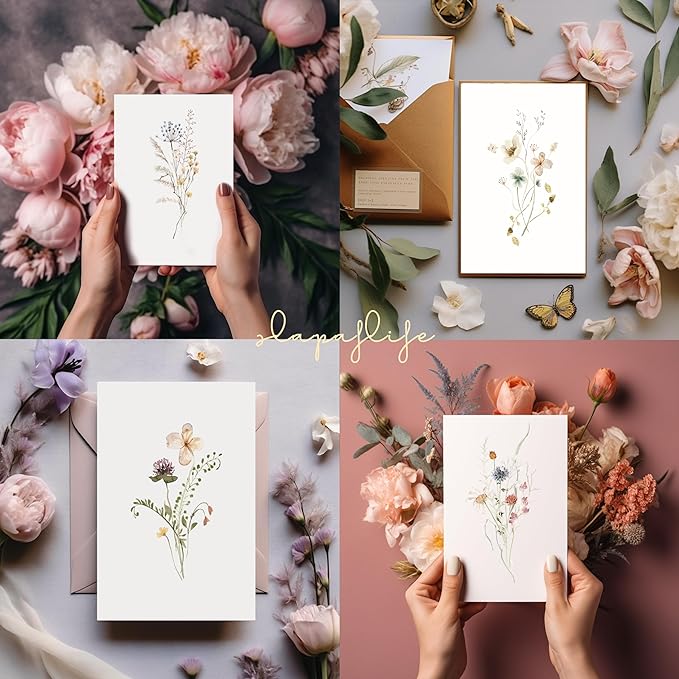 slapaflife Blank Cards,Blank Greeting Cards 4x6,40Pack -Elegant Floral Design Blank Greeting Cards,Note Cards with Matching Peel-and-Seal Rustic Envelopes