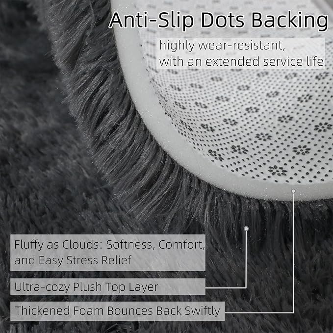 Shag Grey Small Rug 2x3 Area Rugs for Bedroom Dorm Bedside Living Room, Non-Slip Ultra Fluffy Soft Area Rugs for Entry, Kids Room, Study, Office, Playroom, Modern Small Carpet Décor