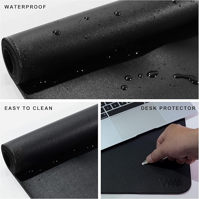 Vyaaa Leather Desk Mat, 63" x 24" Extra Large Desk Pad, Oversized Mouse Pad,Non-Slip Office Desk Pad, Waterproof Desk Blotter for Office and Home (Black)