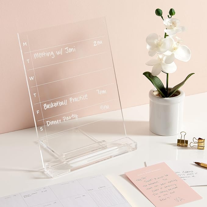 russell+hazel Acrylic Weekly Calendar Tablet, Clear, Includes Dry Erase Marker, 9" W x 11.89" L x 6" H (93918)