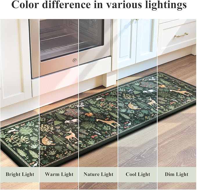 KIMODE Kitchen Mats for Floor Cushioned Anti Fatigue, Kitchen Rug Sets of 2 | 17.3"x47"+ 17.3"x29",Black,Farmhouse Animal Forest Kitchen Rugs Non Slip,Memory Foam Kitchen Standing Mat Laundry Sink Office