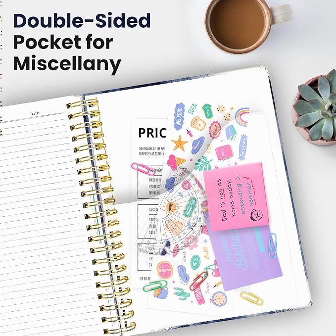 Large Spiral Lined Notebooks for Work with Removable Dividers & Tabs, 8.5"x11" Pretty Hardcover 5 Subject Notebook Journal for Women, College Ruled, Perfect for Study & Office Organization, 280 Pages,Marble Vein