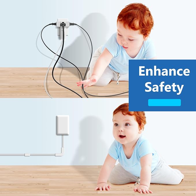 LIDER Surge Protected Outlet Extender, 4-Outlet Power Strip, 21W USB-A & 2 USB-C, Ultra-Thin Wall Plate Plug with Cord Extender, Flat-Face, 5ft Cord, 1500J, 1625W, ETL Listed, Matte White