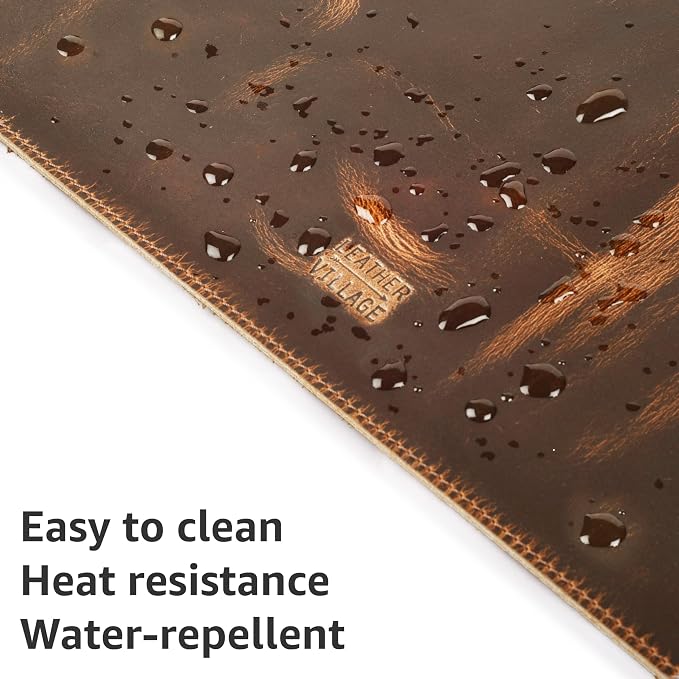 LEATHER VILLAGE Real Leather Desk Pad (3mm) Thick Double Layer Desk Mat Cover Blotter Large Full Grain Protector for Keyboard, Mouse & Laptop – Office Table Mat & Desktop Accessories–(32''x16'')-Brown