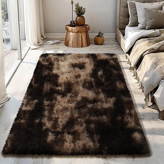 Fluffy Rug Shag Area Rug, Mottling Brown 3x5 Area Rugs for Bedroom, Small Bedside Rug, Soft Fluffy Shag Entryway Throw Rugs for Living Room Bedroom Room Home Decor