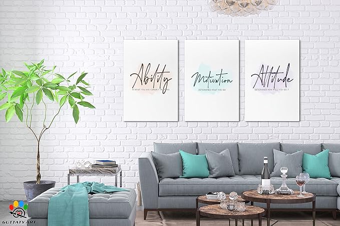 3 Piece Inspirational Wall Art - Ability Motivation Attitudes Quotes Canvas Art Print for Men Room Decor, Office Wall Art Picture, Motivational Poster Framed Artwork for Home Office Decor 20”x30”x3Pcs