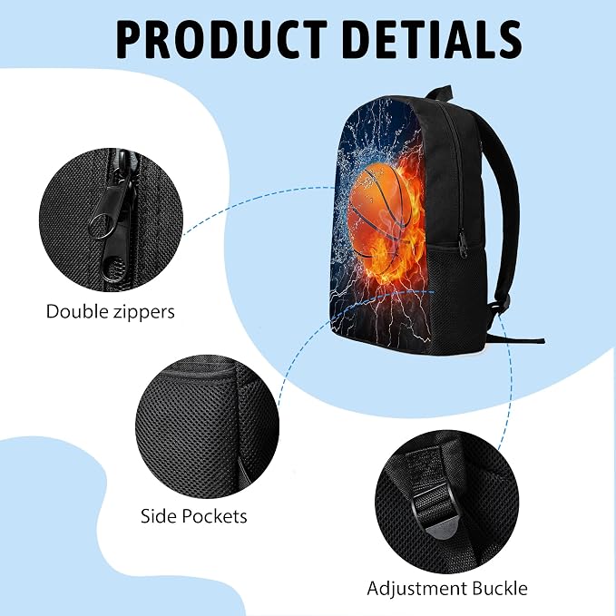 3PCS Basketball Backpack for Boys Girls Teens, School Backpack with Lunch Box Pencil Case for Elementary Middle High Students, 17 Inch Lightweight Bookpack 3 in 1 Set Back to Shool Supplies for Kids
