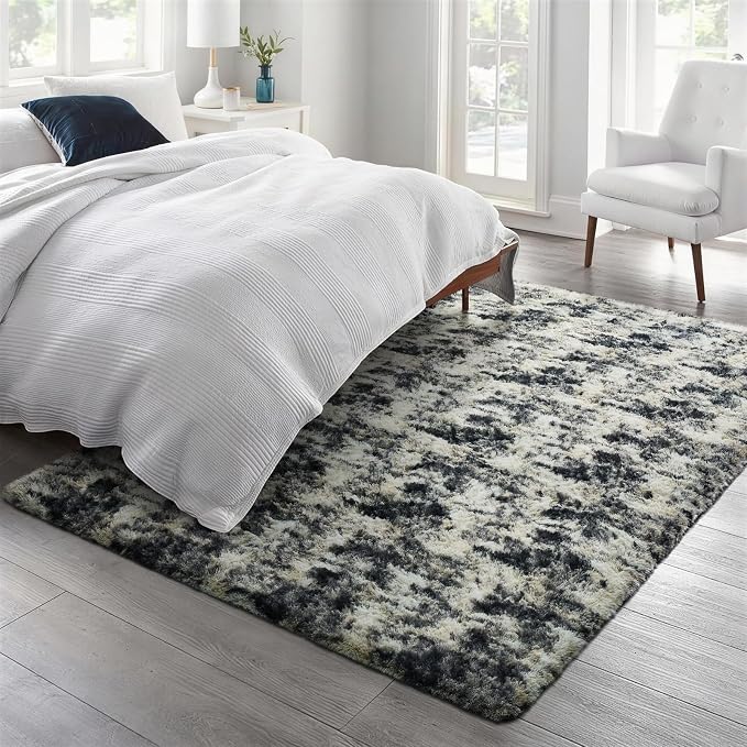 Ophanie 6x9 Black Gold and Grey Area Rugs for Living Room,Large Dark Black Gold Fluffy Shag Fuzzy Plush Soft Carpets,Shaggy Rugs for Bedroom,Carpet for Dorm Decor Over 99 pcs Pile fibers,Pack of 99