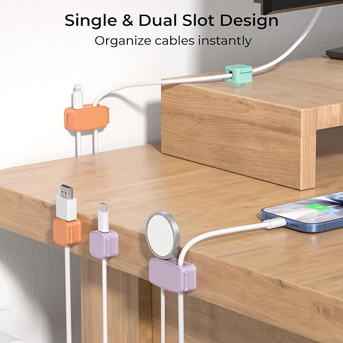 Basesailor 6Pack Magnetic Cable Clips,Cord Holder,Desk Cable Management | Strong Adhesive Cables Organizer,Phone Charger Wire Keeper for Nightstand,Desk,Wall,Car,Desktop,Table,Home,Office