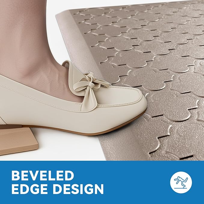 Kitchen Mat Cushioned Anti Fatigue for Floor, Non-Slip Waterproof Comfort Rug for Kitchen Sink, Standing Desk & Laundry, 17.3"x29", Khaki